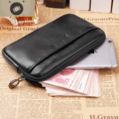 男士手机腰包真皮横款穿皮带超薄手机包牛皮长款拉链男手拿包新款艾狄伊娃手拿包男