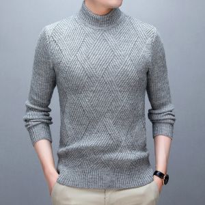 冬季半高领加厚毛衣男士新款韩版修身打底衫套头潮流针织衫毛线衣
