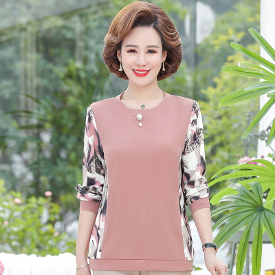 YIBUSHENG2021新款妈妈春装上衣中年女春秋长袖中老年洋气打底小衫两件套装妈妈装