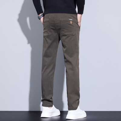 秋冬新款厚款莱赛尔裤子男生天丝修身弹力直筒纯色商务休闲裤男士