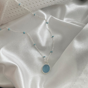 五行补水金纯银[海洋之泪]天然海蓝宝项链清冷感百搭锁骨链颈链送女朋友老婆情人节七夕生日礼物 S925纯银海蓝宝项链