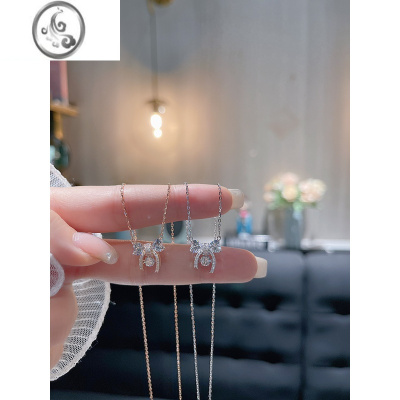 JiMi香s925银灵动蝴蝶结项链高级感百搭气质锁骨链送女朋友礼物