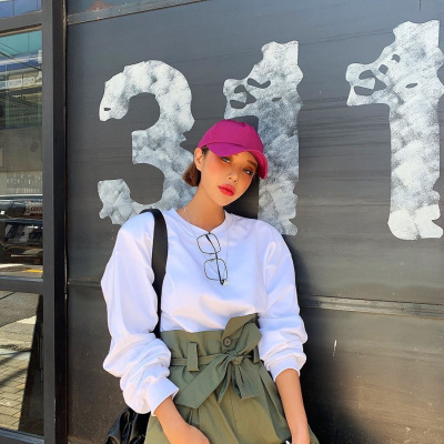 暖青汇秋冬2020新款学生加绒套头橙色宽松韩版白圆领上衣男女卫衣卫衣