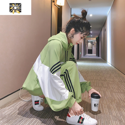 暖青汇韩版学生休闲时尚套装女春秋宽松大码卫衣洋气减龄跑步运动两件套大码女装