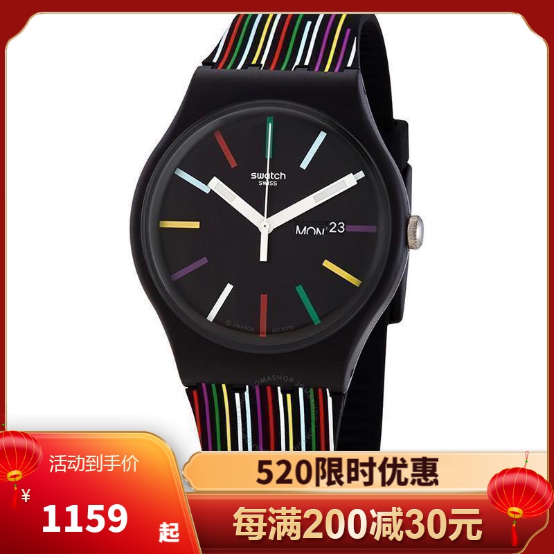 斯沃琪swatch 瑞士手表 22年新款dete quartz 时尚百搭简约 黑色多色