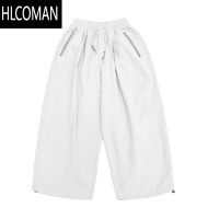 HLCOMAN危机青年阔腿九分裤男夏季日系复古基础款宽松直筒工装休闲短裤子