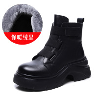 头层牛皮马丁靴女冬季新款保暖加绒复古圆头魔术贴小众短靴