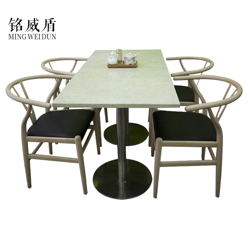 铭威盾简易长方形餐桌大理石面陶瓷奶茶店桌1200*600*750含椅
