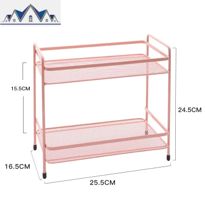 北欧铁艺桌面收纳架双层浴室卧室厨房置物架化妆品整理储物架 三维工匠