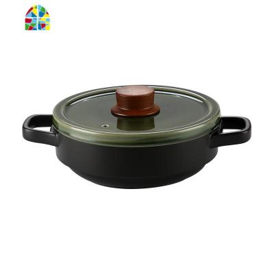 日韩式家用煲仔饭砂锅明火石锅拌饭专用锅燃气小号沙锅可高温 FENGHOU 1.35L浅煲黑色/送硅胶垫+防烫夹