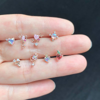 韩国精致玫瑰金爱心形全新彩光钥匙小蜜蜂耳骨钉粗针螺丝扣圆球堵送女朋友老婆情人节七夕生日礼物