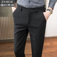 SUNTEK春季新款毛呢裤男士休闲裤磨毛男裤子加厚修身小脚裤商务西裤直筒西裤