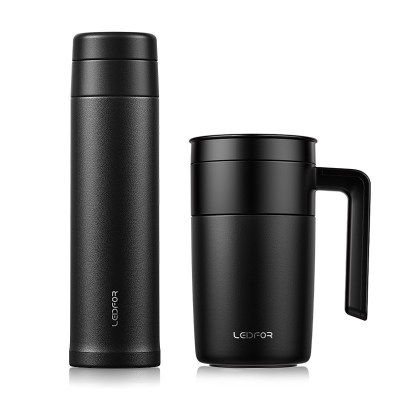 便携保温杯男商务车载喝茶叶杯子茶水分离水杯茶杯磨砂黑色商务杯500ml+办公杯500ml