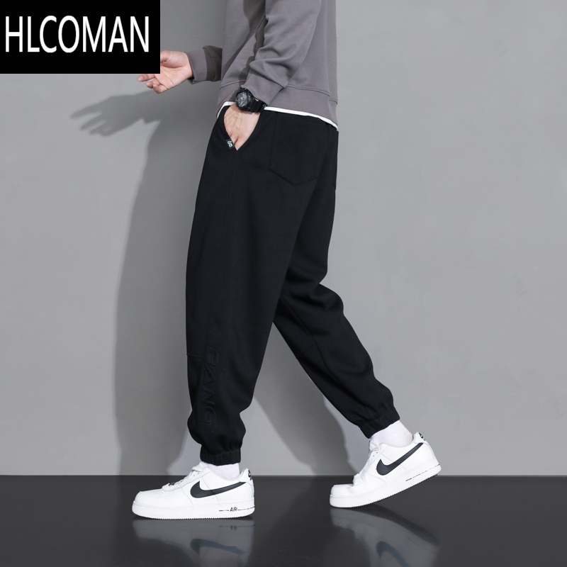 HLCOMAN大码男裤胖子休闲裤加肥运动裤肥佬宽松束脚裤加绒加厚p暖裤