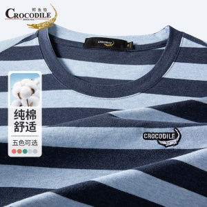 鳄鱼恤CROCODILE 中青年男士T恤条纹拼色圆领长袖上衣