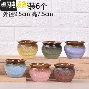 三维工匠六个一组多肉花盆陶瓷带托盘 肉肉植物盆栽花器 藕色2015套装6个 中等花盆容器