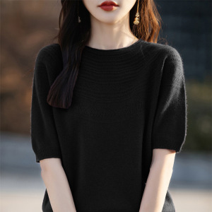 优雅女装镂空圆领短袖女春夏新款宽松圆领打底衫针织衫