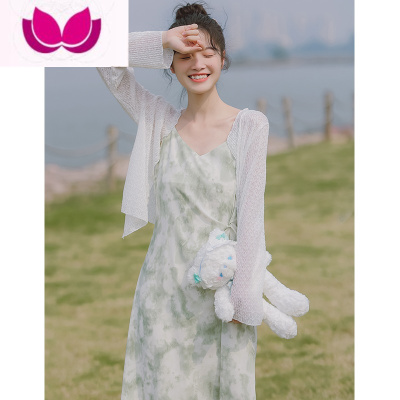 七斓茶歇裙法式套装吊带连衣裙女夏季2023年新款复古油画风长裙子