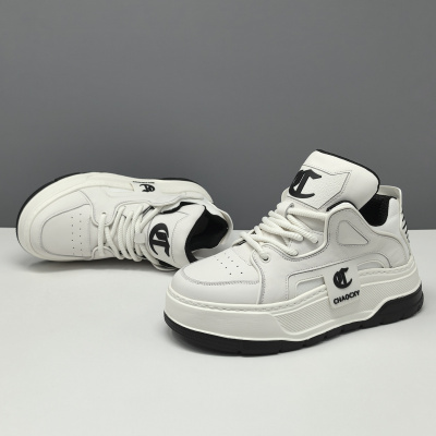 男生头层牛皮厚底板鞋男款潮鞋增高欧洲站男鞋男士透气高帮休闲鞋