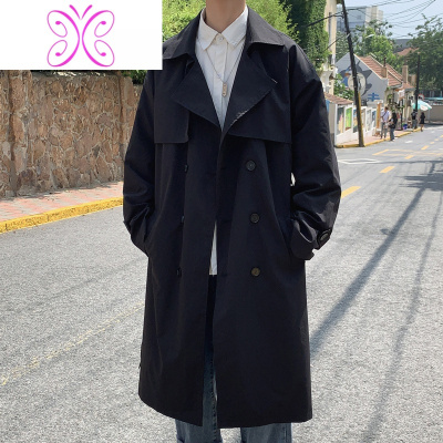 YUANSU男士帅气英伦风宽松潮牌长款外套风衣秋季韩版潮流过膝中长款大衣风衣