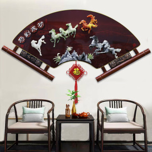 维诺亚客厅装饰画电视沙发背景墙壁画中式玉雕扇形木雕玄关走廊餐厅挂画