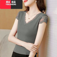 YIBUSHENG2024年新款冰丝短袖t恤女蕾丝衫新款舒适T恤百搭短袖气质时尚修身
