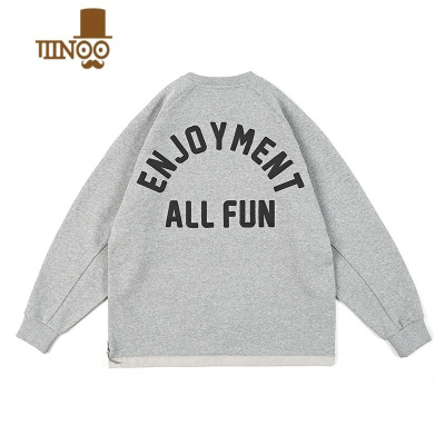 YANXU日系复古500G水洗圆领卫衣字母印花上衣bf情侣休闲外套男