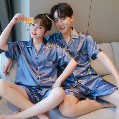 情侣夏季睡衣女男士短袖薄款宽松2021新款仿仿真丝家居服套装诺妮梦