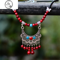 JiMi云南民族风项链额饰配饰古风眉心坠汉服发饰红色异域风情少数民族