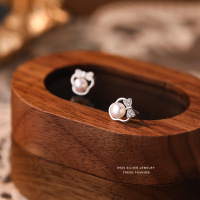 淡水珍珠蝴蝶结耳钉女s925纯银韩版可爱简约百搭甜美米妮耳饰批发送女朋友老婆情人节七夕生日礼物