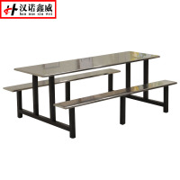汉诺鑫威不锈钢餐桌连体餐桌椅组合学校食堂员工小吃店快餐桌椅4人6人8人8人位铁架不锈钢餐桌
