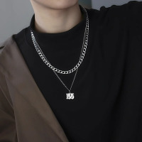 古巴字母项链男潮嘻哈小众毛衣链子配饰男生潮牌百搭钛钢男士吊坠送女朋友老婆情人节七夕生日礼物