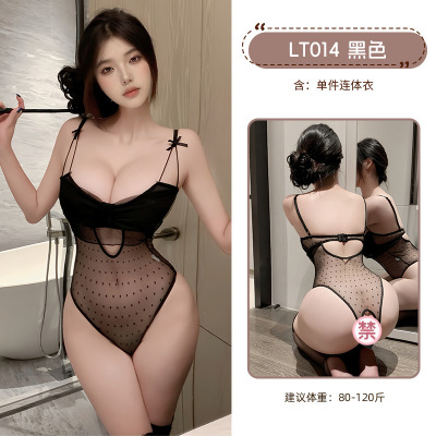 九里晴川蝴蝶绑带甜美蕾丝性感激情免脱吊带纯欲连体衣情趣睡衣 九里晴川LT014[免脱连体衣-黑] 均码