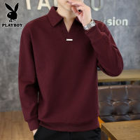 花花公子翻领卫衣男士2025年秋季新款打底上衣潮流红色长袖t恤男