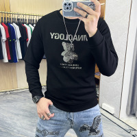 秋冬新款欧货卫衣男上衣圆领长袖打底衫小熊烫钻套头衣服潮流