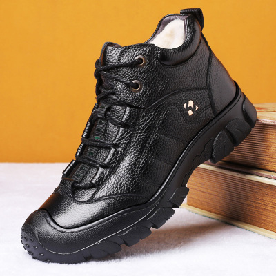 Ideamini男棉皮鞋头层牛皮加绒加厚保暖高帮鞋一体户外休闲运动雪地靴靴子