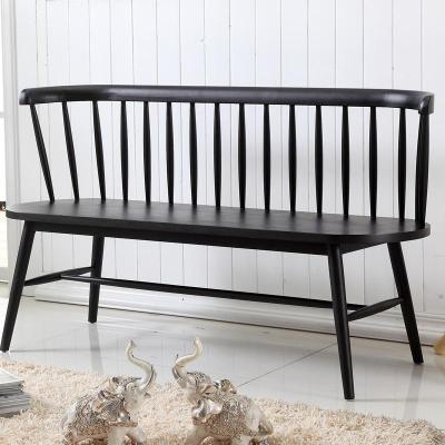 现代简约北欧风实木白蜡木双人休闲椅日式原木沙发凳长凳子定制 黑色