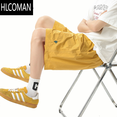 HLCOMAN多巴胺刺绣短裤男夏季2025新款薄款休闲运动沙滩裤宽松直筒五分裤