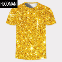 HLCOMAN夏季时尚新款3D金色光芒数码印花圆领短袖男士休闲恤速干t恤