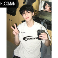 HLCOMAN美式复古字母印花圆领短袖T恤男女夏季休闲百搭情侣上衣潮