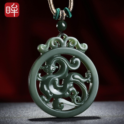 印象眸和田玉青玉吊坠山河十二朝系列仿古汉代螭虎男吊坠青玉细料玉石挂件附送证书螭虎