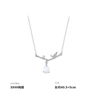 999纯银竹节白玉髓水滴吊坠小众项链女锁骨链通勤配饰新款送女朋友老婆情人节七夕生日礼物