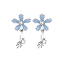 925森系花朵雏菊灰蓝甜美流苏纯银耳钉女耳环2025款耳饰ins送女朋友老婆情人节七夕生日礼物
