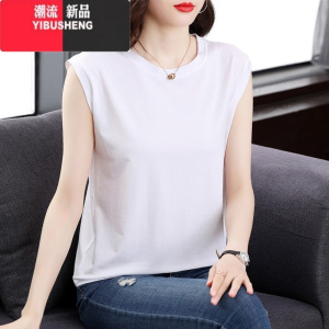 YIBUSHENG无袖t恤女装2024季新款洋气背心体恤衫大码胖mm宽松上衣服
