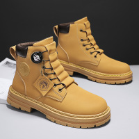 高帮旋转纽扣免系带马丁靴休闲百搭增高户外运动潮搭男士机车靴