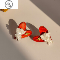 JiMi见习爱~唧歪设计甜美少女珍珠耳钉无耳洞小天使可爱耳夹耳饰