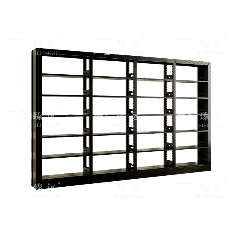 臻远 ZY4072609 钢制书架图书馆书架资料架 单面6层一列四组黑色 3700*300*2000