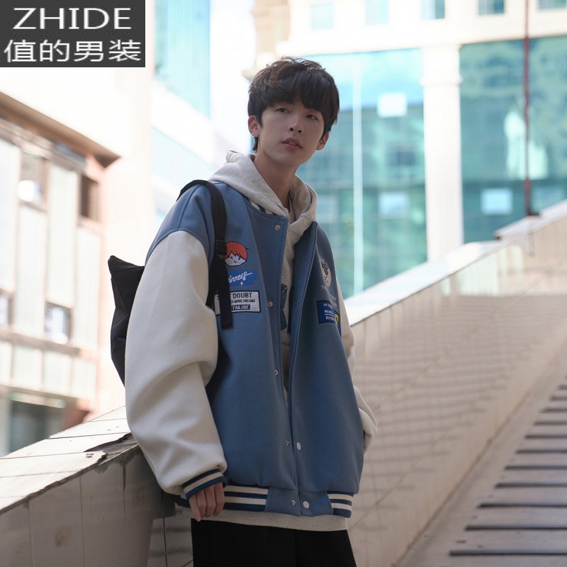 SUNTEKD男女同款棒球领夹克日系刺绣卡通百搭宽外套韩版青少年学生衣服夹克