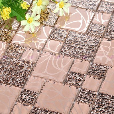 马赛克水晶玻璃马赛克背景墙瓷砖拼图粉钻粉色花开富贵镜面壹德壹 粉钻粉色花开富贵 30×30