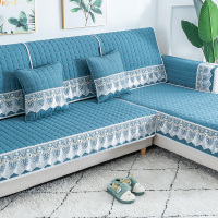 家柏饰(CORATED)四季通用防滑沙发垫坐垫子布艺全包萬能沙发套罩沙发盖布沙发巾 澜亭深蓝灰 90*180cm